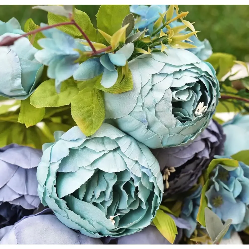 Mixed Blue Artificial Peony Bouquet (Set of 2)